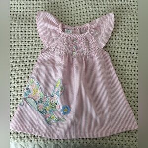 Mud Pie Pink Striped Dress with Floral Applique